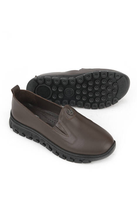 Hakiki Deri Kadın Konfor Ayakkabı Kahverengi