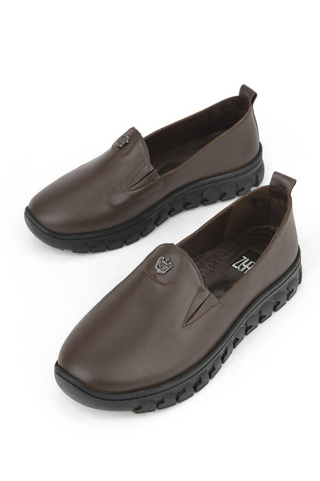 Hakiki Deri Kadın Konfor Ayakkabı Kahverengi