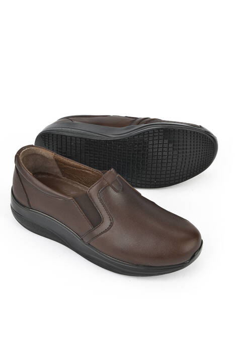 Hakiki Deri Kadın Konfor Ayakkabı Kahverengi