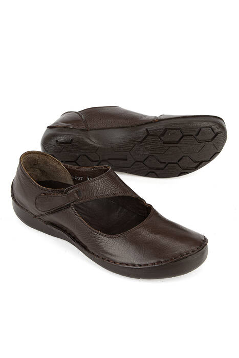 Hakiki Deri Kadın Konfor Ayakkabı Kahverengi