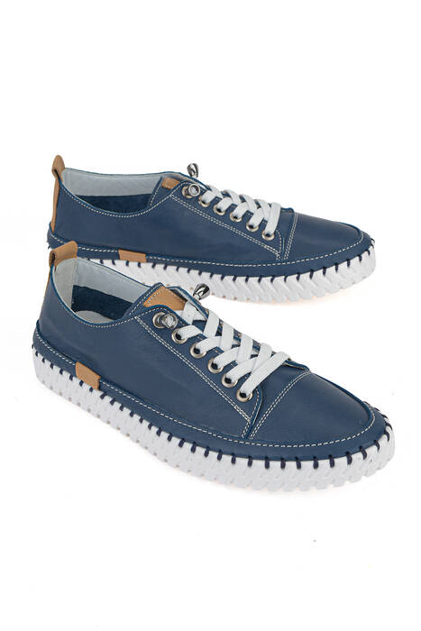 Hakiki Deri Kadın Günlük Ayakkabı Mavi