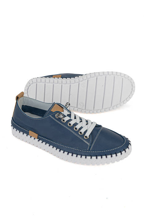 Hakiki Deri Kadın Günlük Ayakkabı Mavi