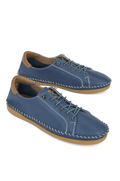 Hakiki Deri Kadın Günlük Ayakkabı Mavi