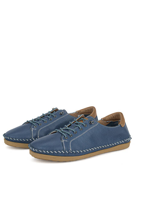 Hakiki Deri Kadın Günlük Ayakkabı Mavi