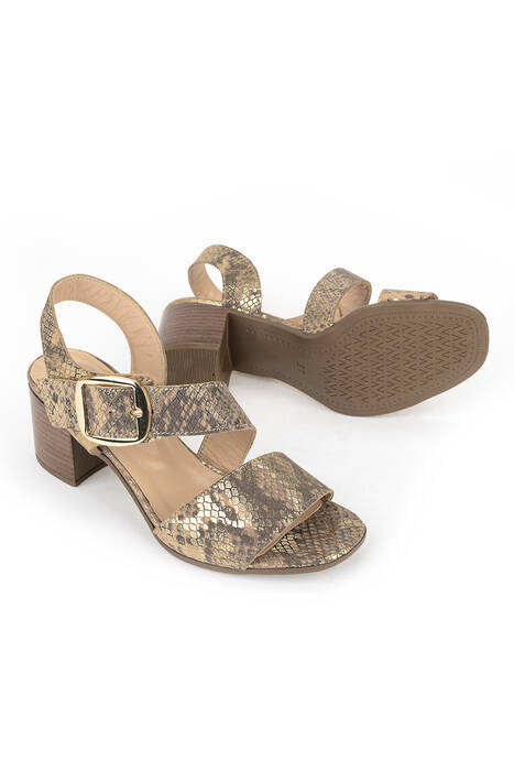 Hakiki Deri Kadın Sandalet Altın