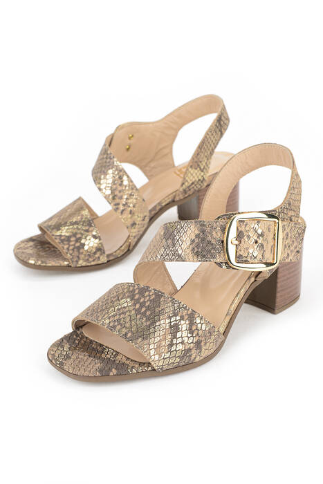 Hakiki Deri Kadın Sandalet Altın