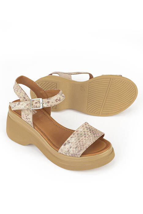 Hakiki Deri Kadın Sandalet Altın