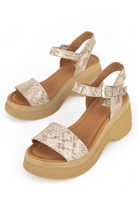 Hakiki Deri Kadın Sandalet Altın