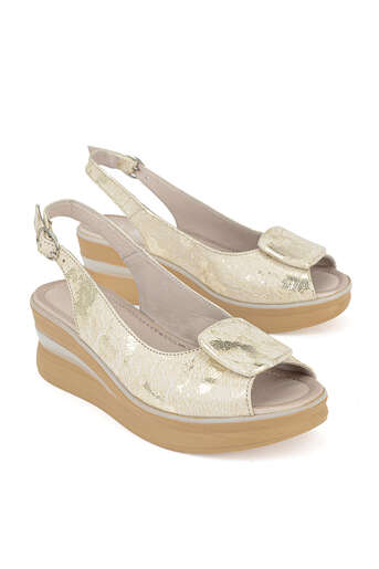 Ziya - Hakiki Deri Kadın Sandalet Altın (1)