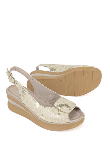 Hakiki Deri Kadın Sandalet Altın