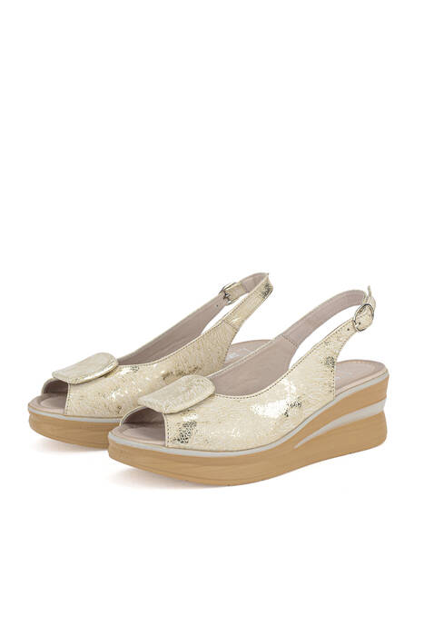 Hakiki Deri Kadın Sandalet Altın