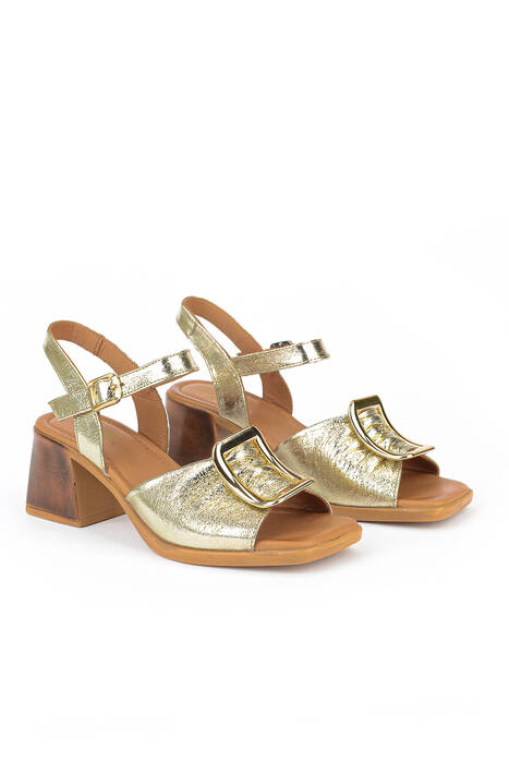 Hakiki Deri Kadın Sandalet Altın