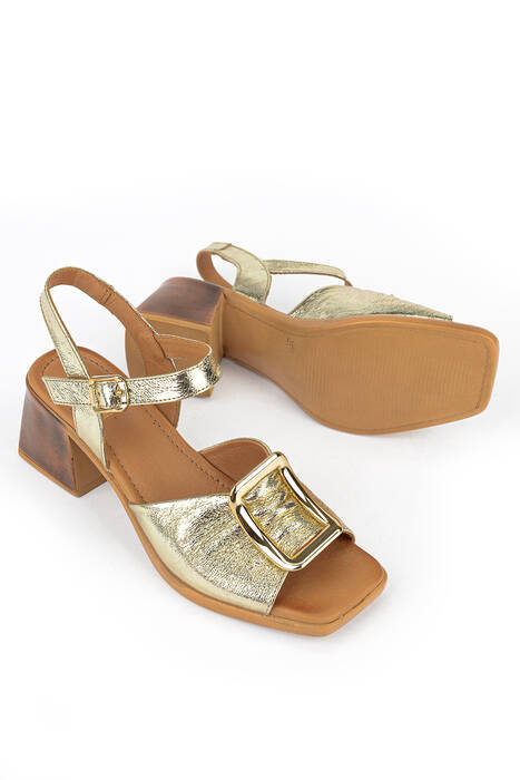 Hakiki Deri Kadın Sandalet Altın