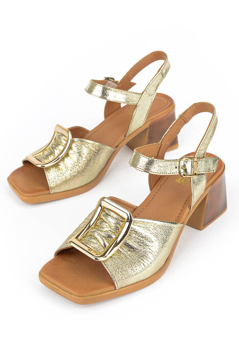Hakiki Deri Kadın Sandalet Altın