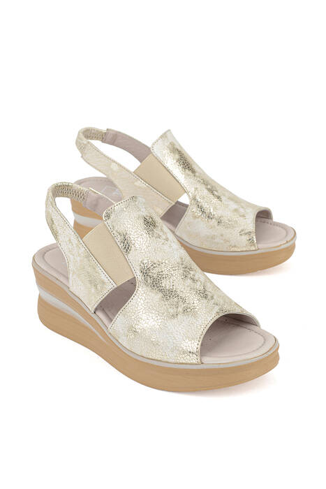 Hakiki Deri Kadın Sandalet Altın