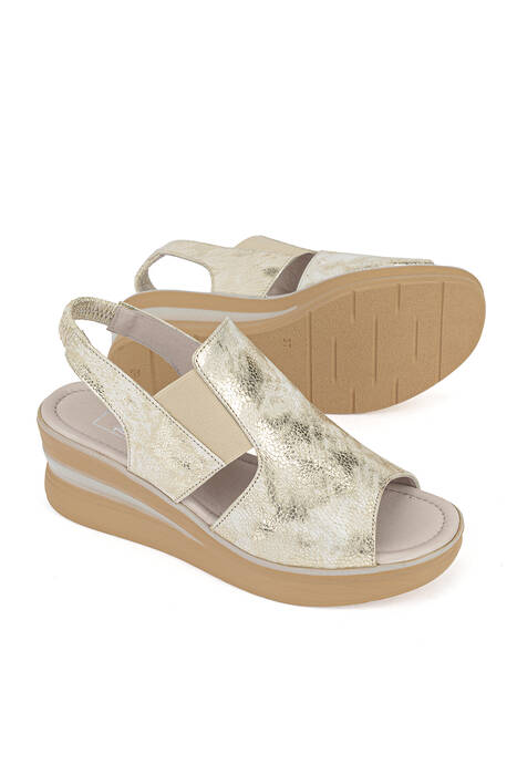 Hakiki Deri Kadın Sandalet Altın