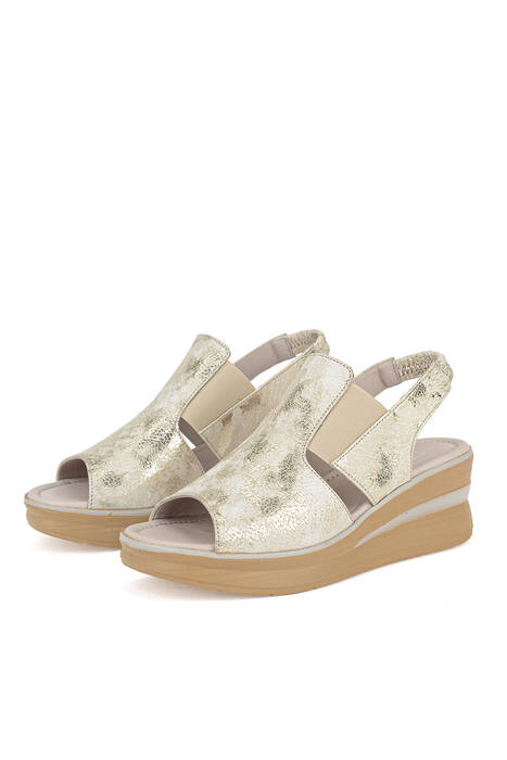 Hakiki Deri Kadın Sandalet Altın