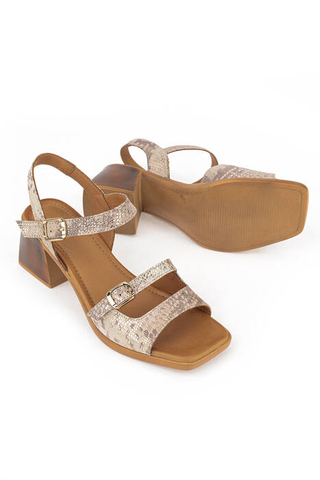 Hakiki Deri Kadın Sandalet Altın