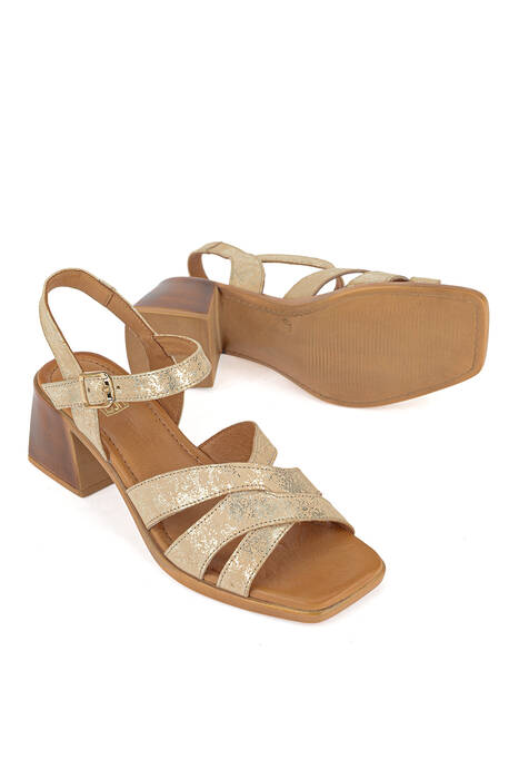 Hakiki Deri Kadın Sandalet Altın