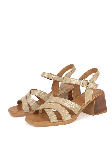 Hakiki Deri Kadın Sandalet Altın