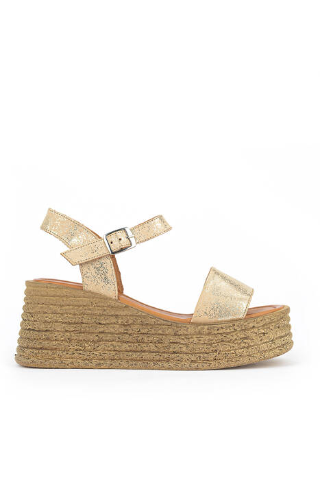 Hakiki Deri Kadın Sandalet Altın