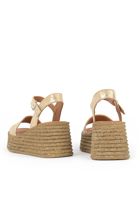 Hakiki Deri Kadın Sandalet Altın