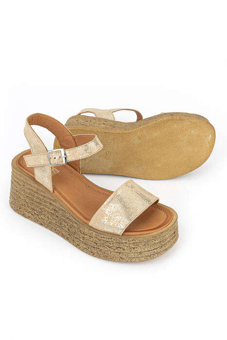 Hakiki Deri Kadın Sandalet Altın