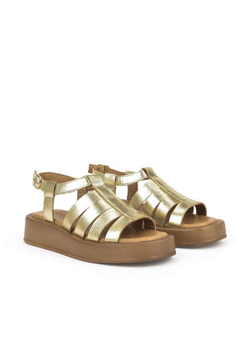 Ziya - Hakiki Deri Kadın Sandalet Altın (1)