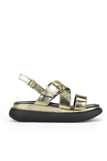 Ziya - Hakiki Deri Kadın Sandalet Altın