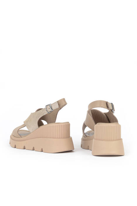 Hakiki Deri Kadın Sandalet Bej