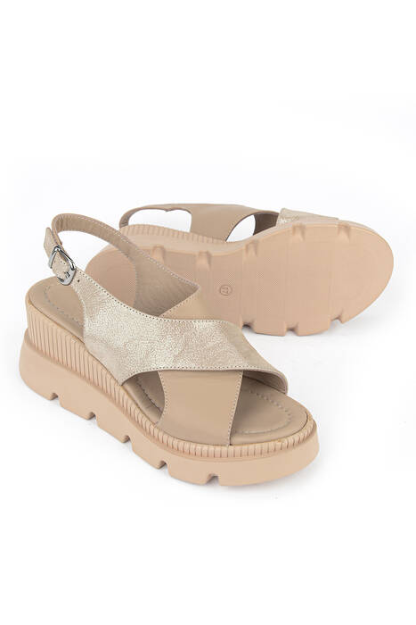Hakiki Deri Kadın Sandalet Bej