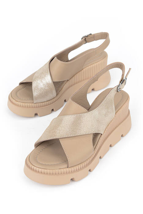 Hakiki Deri Kadın Sandalet Bej