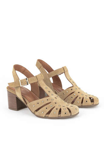 Ziya - Hakiki Deri Kadın Sandalet Bej (1)