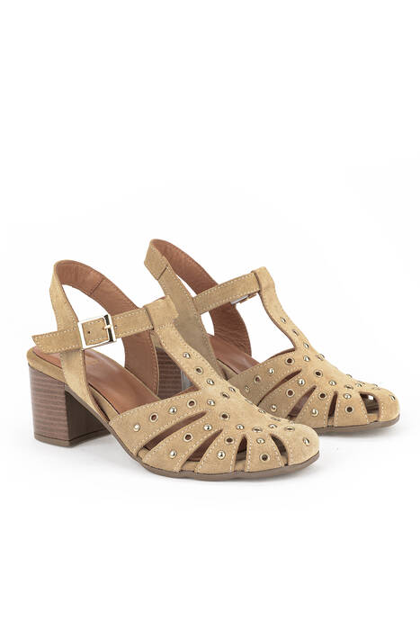 Hakiki Deri Kadın Sandalet Bej