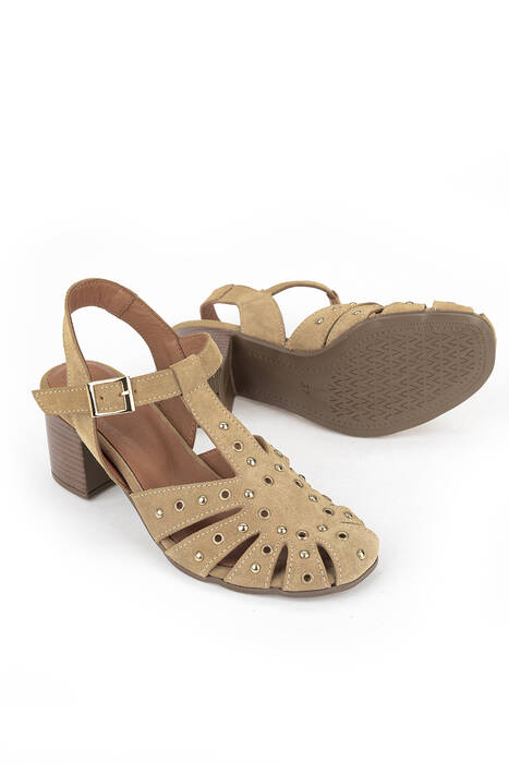 Hakiki Deri Kadın Sandalet Bej