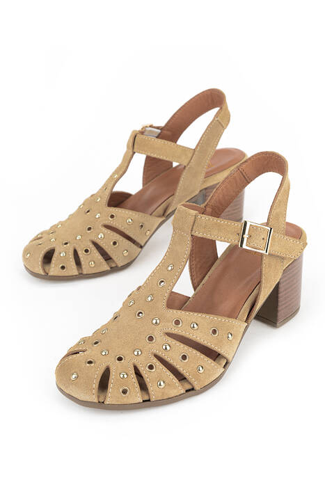 Hakiki Deri Kadın Sandalet Bej