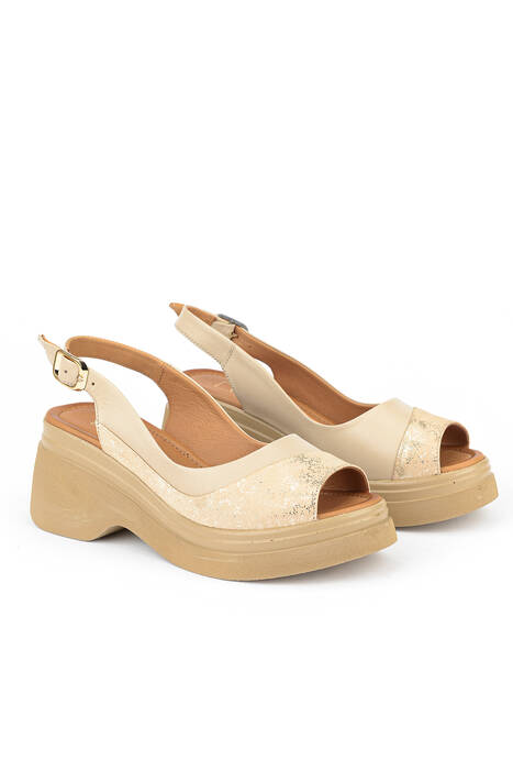 Hakiki Deri Kadın Sandalet Bej