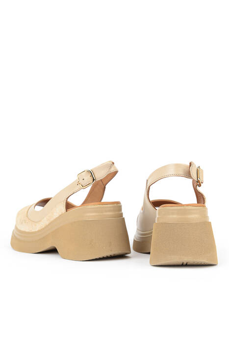 Hakiki Deri Kadın Sandalet Bej