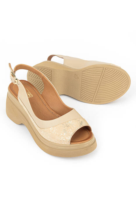 Hakiki Deri Kadın Sandalet Bej