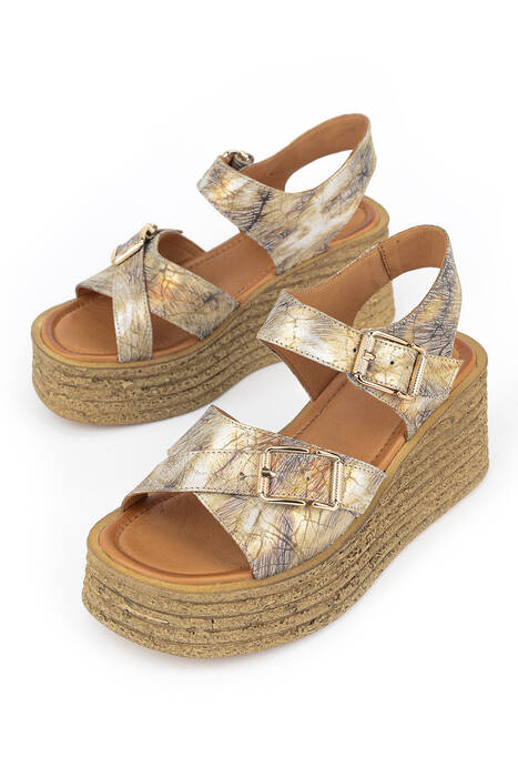 Hakiki Deri Kadın Sandalet Bej