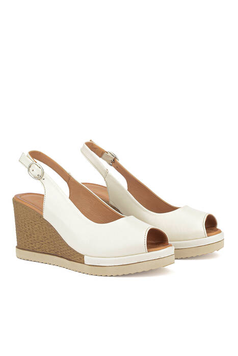 Hakiki Deri Kadın Sandalet Bej