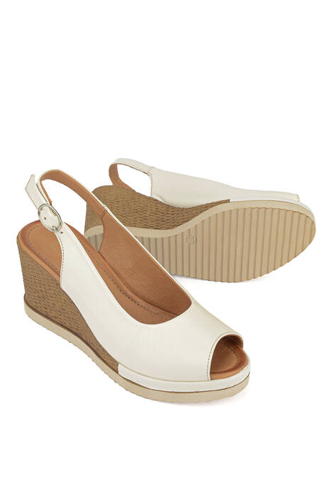 Hakiki Deri Kadın Sandalet Bej