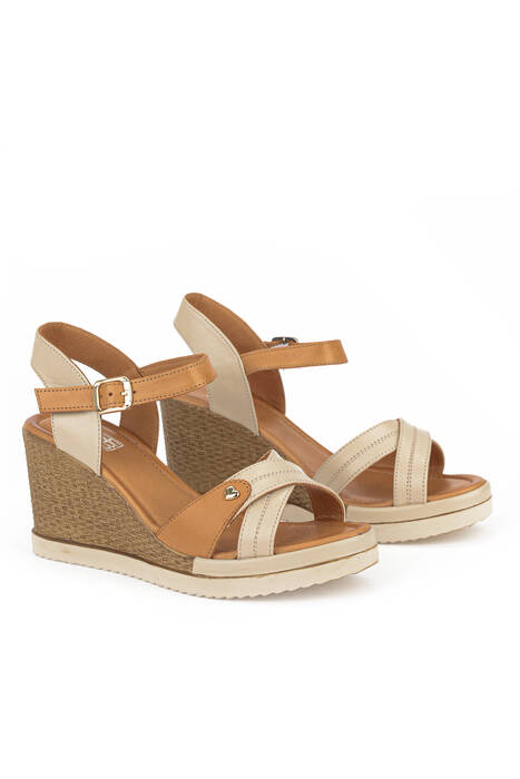 Hakiki Deri Kadın Sandalet Bej