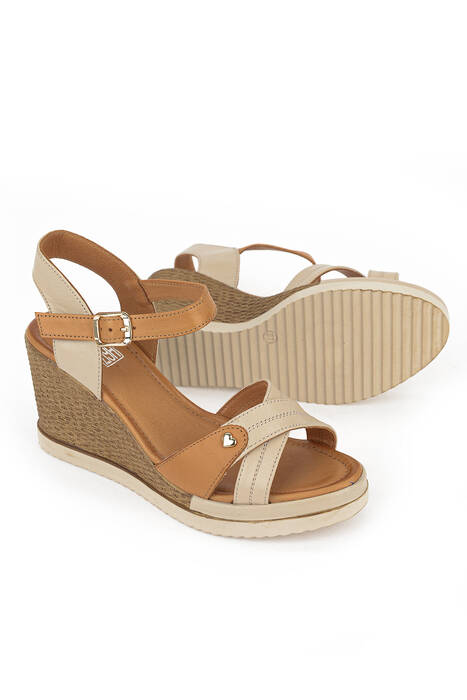 Hakiki Deri Kadın Sandalet Bej