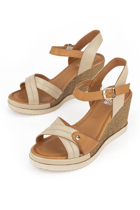 Hakiki Deri Kadın Sandalet Bej
