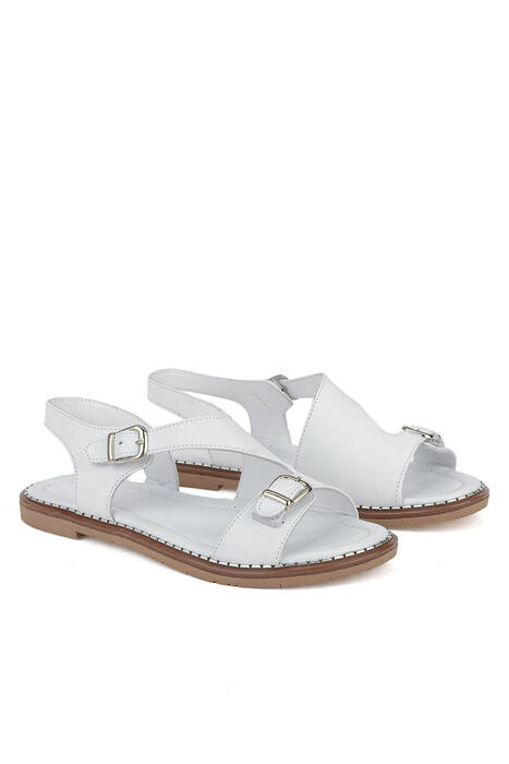 Hakiki Deri Kadın Sandalet Beyaz