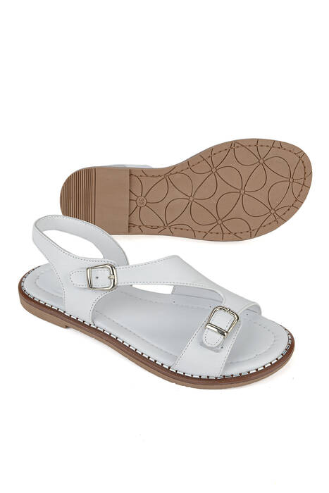 Hakiki Deri Kadın Sandalet Beyaz