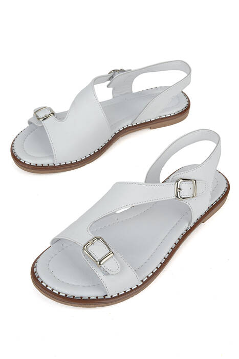 Hakiki Deri Kadın Sandalet Beyaz