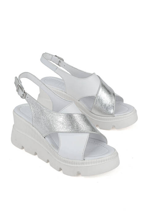 Hakiki Deri Kadın Sandalet Beyaz