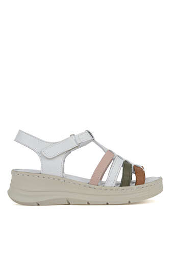 Ziya - Hakiki Deri Kadın Sandalet Beyaz